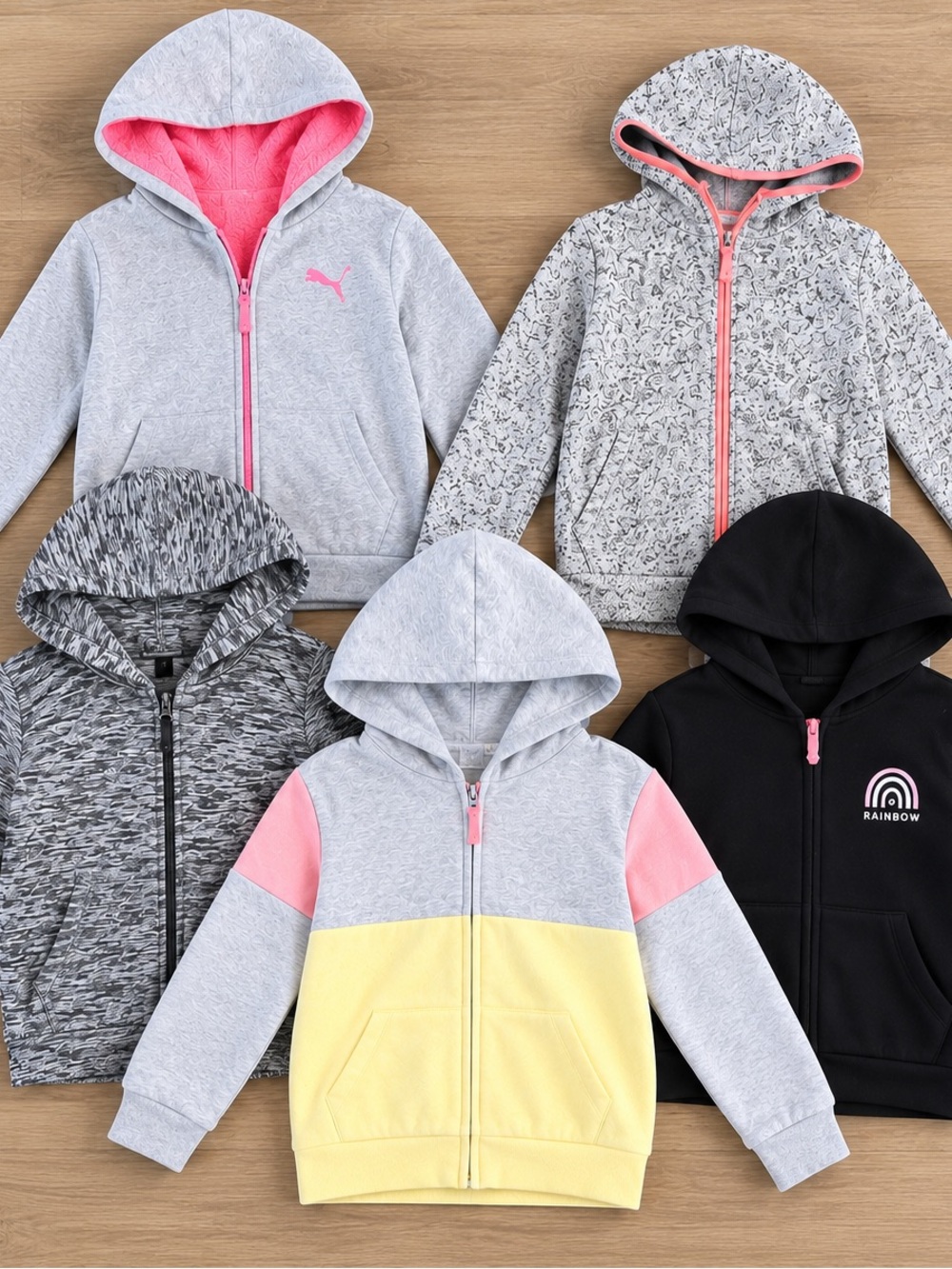 Kids' Gray, Pink & Yellow Colorblock Zip Hoodie